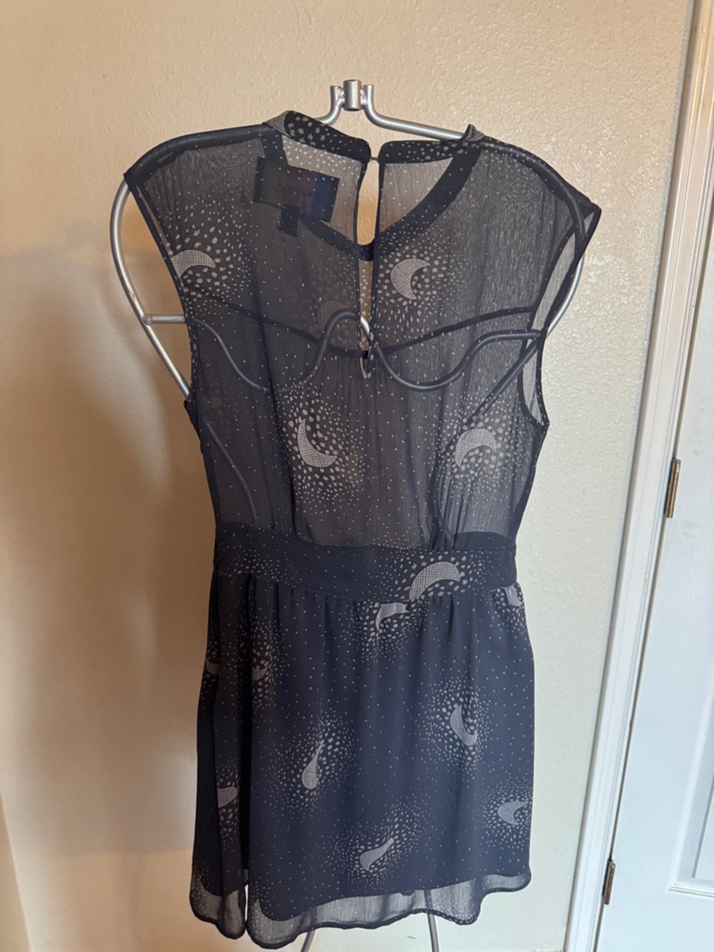 Sheer blue greyish Moon-Print Sleeveless Dress - Picture 3 of 8